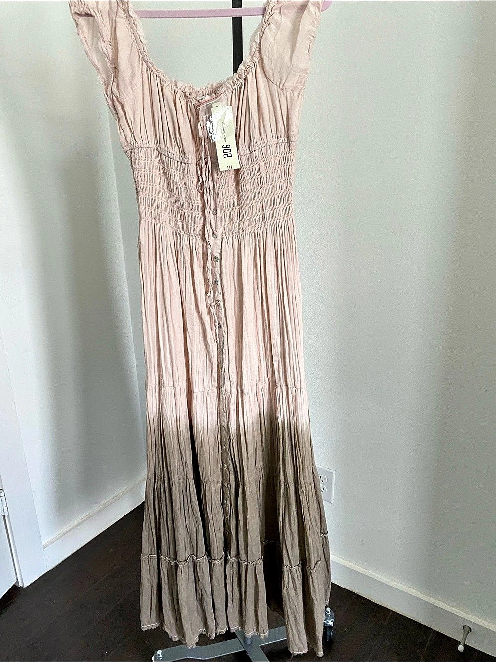 BDG Samira Smocked Ombrรฉ Maxi Dress Pink & Brown Medium